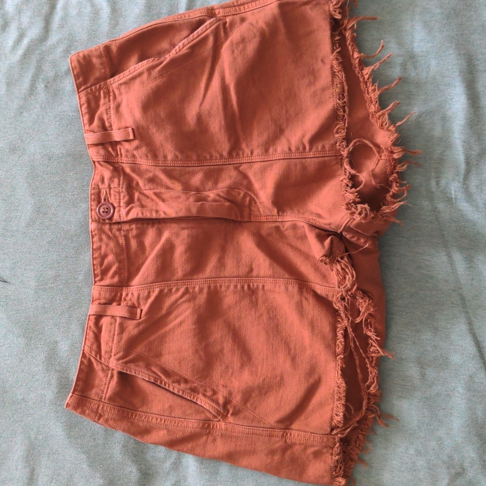 Distressed burnt orange shorts from Anthropologie